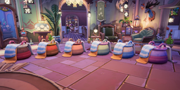 Ensemble de Panier de rangement pour couvertures de différentes couleurs, tels que vus dans le jeu.