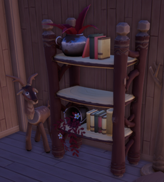 Ein Bild von Blockhaus-Bücherregal im Spiel.