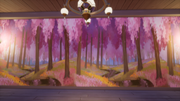 An in-game look at Windy Wisteria Wallpaper.