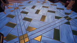 Gold Manor Tile Floor lit by Kalima Lanterns.