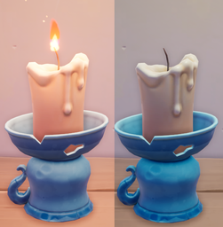 Makeshift Thick Candle shown in on and off modes.