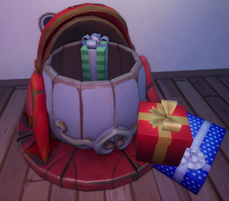 Painted Froggy Bucket with Presents inside & around it.