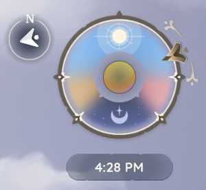 A picture of the clock element of the user interface from the game Palia